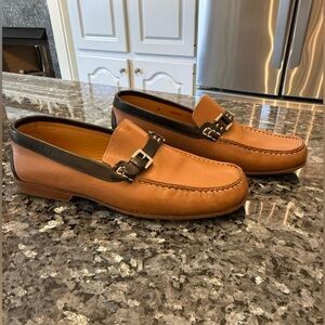 Pair of tan and black leather Fieramosca & Co. loafers with buckle Women’s Sz 7